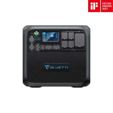 BLUETTI AC200MAX 2048Wh portable power station front view with ports and display
