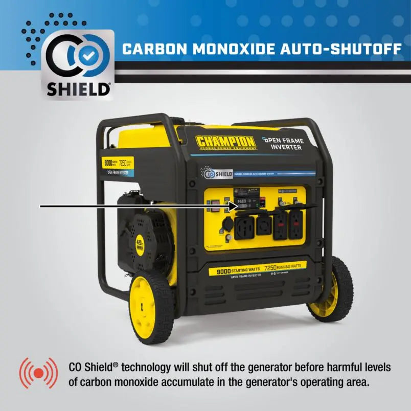 Champion 9,000 W Electric-Start Open-Frame Inverter Generator with CO Shield Solar Cellz USA