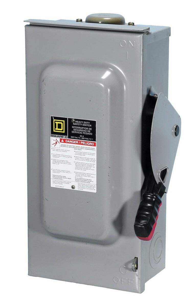 Square D/Schneider Electric 600 Vac/Vdc Non-Fusible Heavy Duty Single Throw Safety Switch.