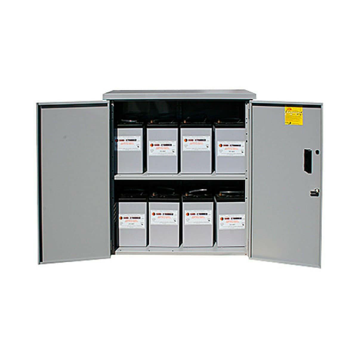 MidNite Solar Battery enclosure with locking door and 2 shelves (SKU Part Number MNBE-D).