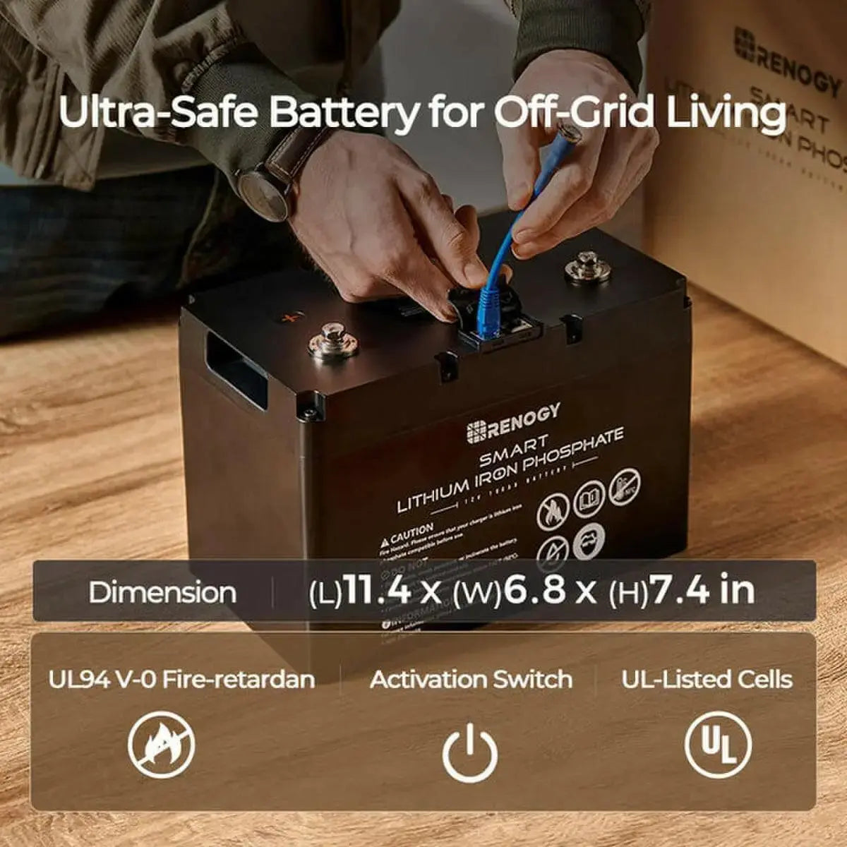 Renogy 12.8 V 100 Ah Smart Battery.