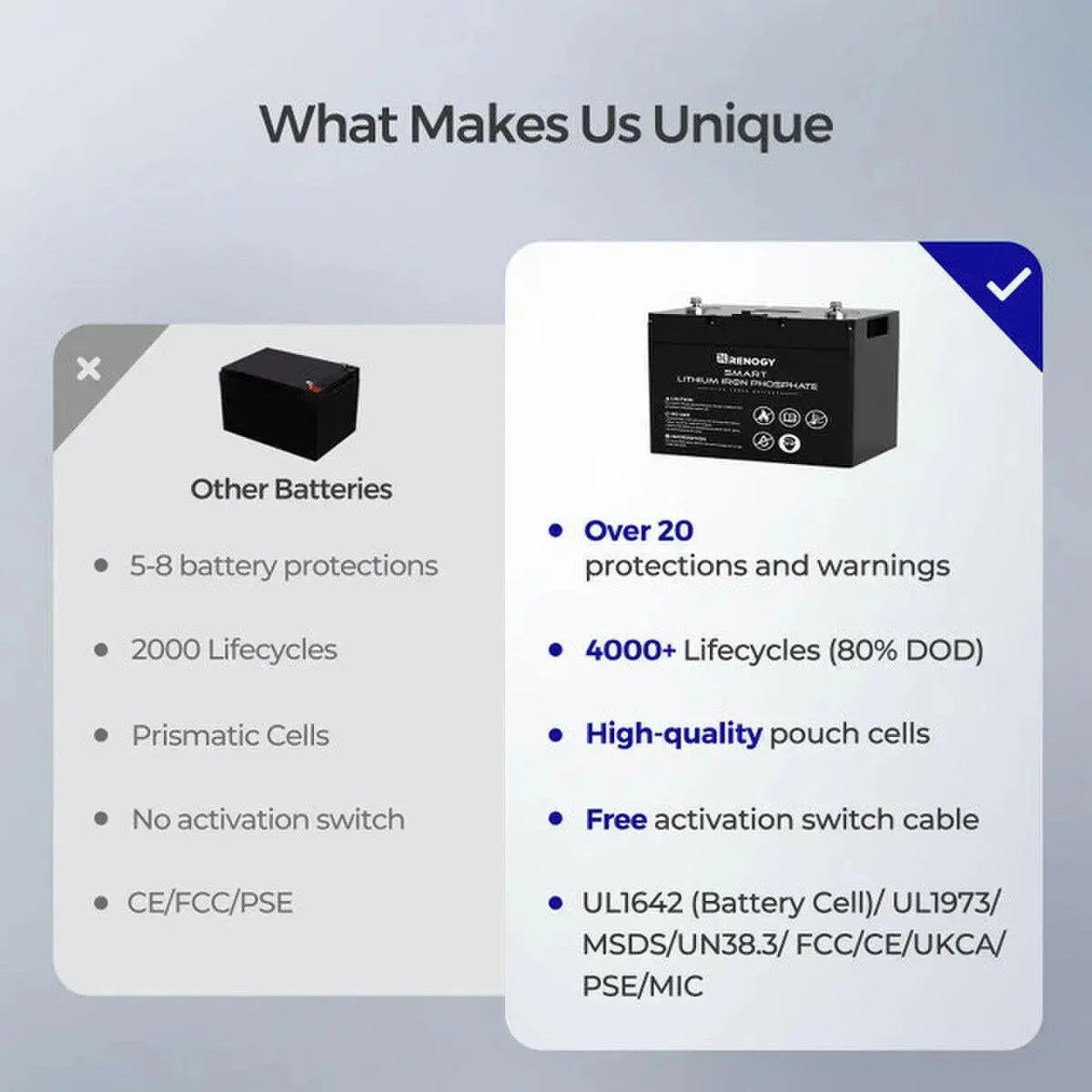 Renogy 12.8 V 100 Ah Smart Battery.