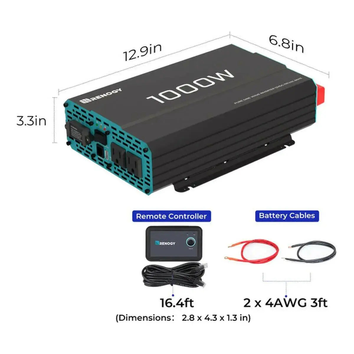 Renogy 1000 W Thermally Controlled Pure Sine Wave Inverter.