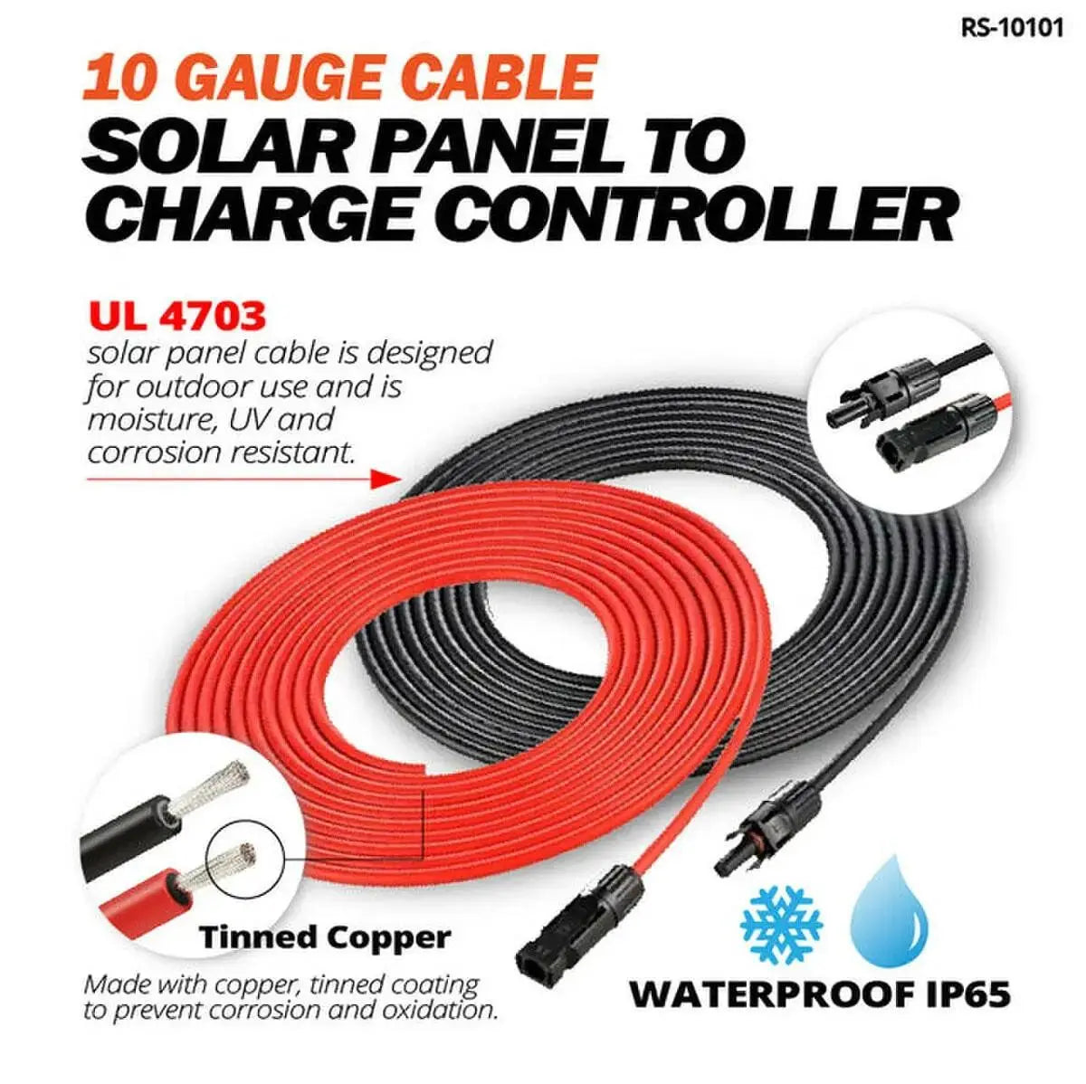 Rich Solar 10 Gauge 10 Feet Cable Connect Solar Panel to Charge Controller.