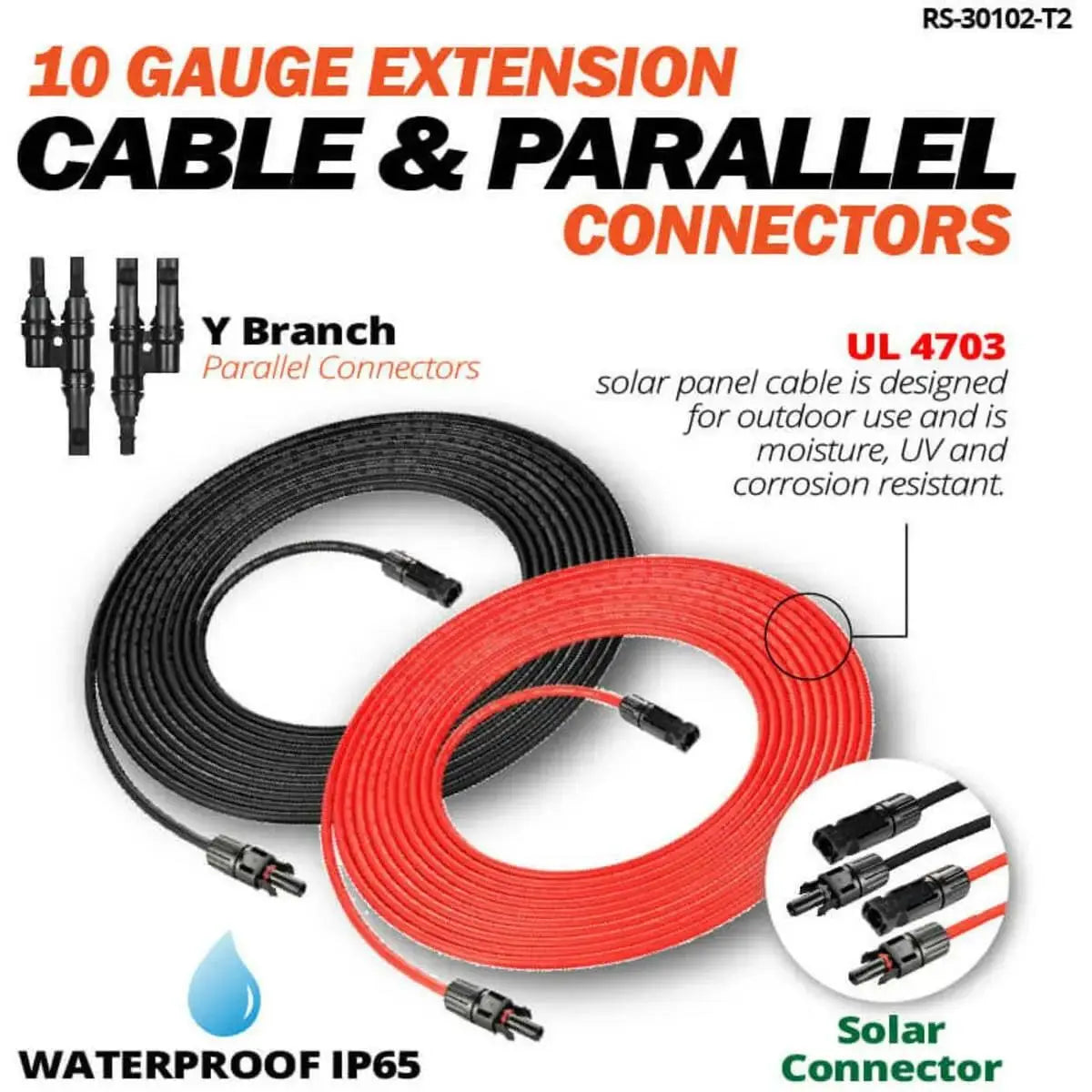 Rich Solar 10 Gauge 50 Feet Solar Extension Cable and Parallel Connectors.