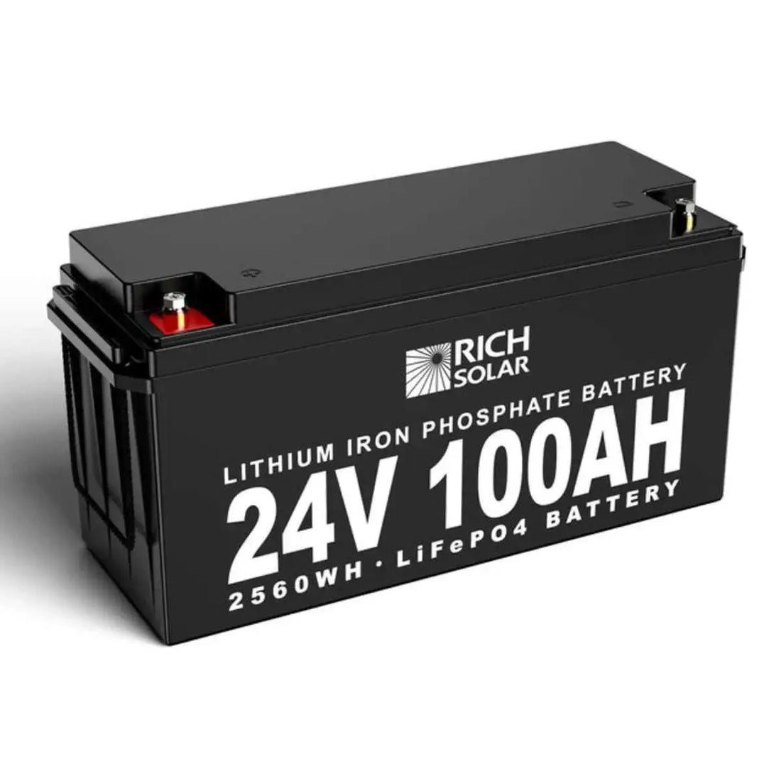 Rich Solar 25.6 V 100 Ah Lithium Iron Phosphate Battery.