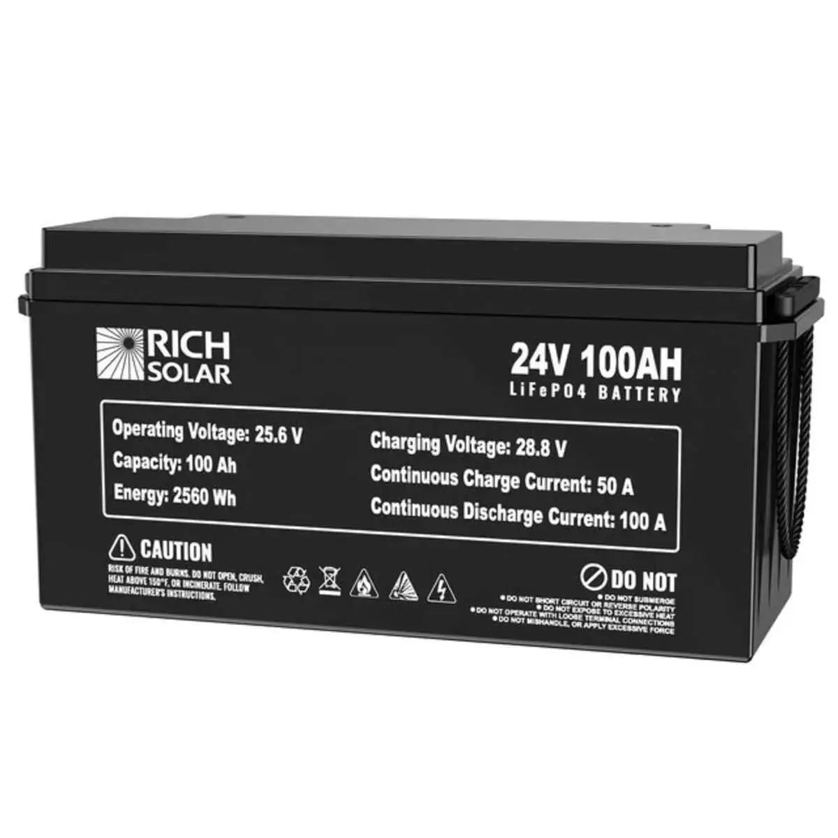 Rich Solar 25.6 V 100 Ah Lithium Iron Phosphate Battery.