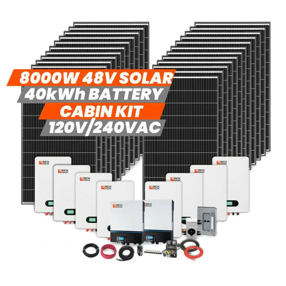 Rich Solar 8000W Solar 40kWh lithium battery 2x6500W AC out 120/240VAC Deluxe Cabin Kit Rich Solar