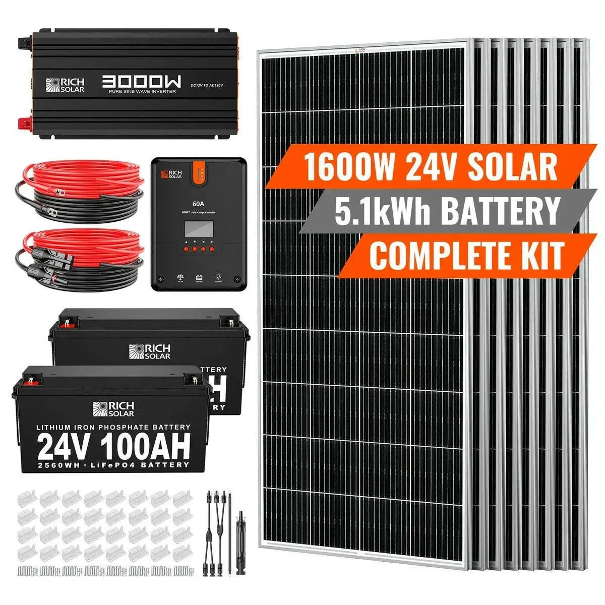 Rich Solar 1600 Watt 24V Complete Solar Kit.