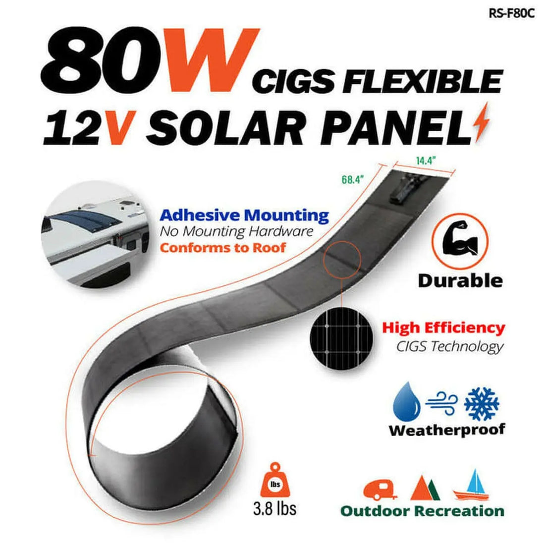 Rich Solar MEGA 80 Watt CIGS Flexible Solar Panel.