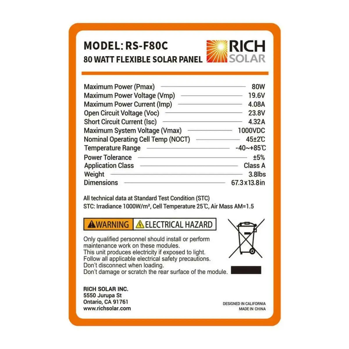 Rich Solar MEGA 80 Watt CIGS Flexible Solar Panel.