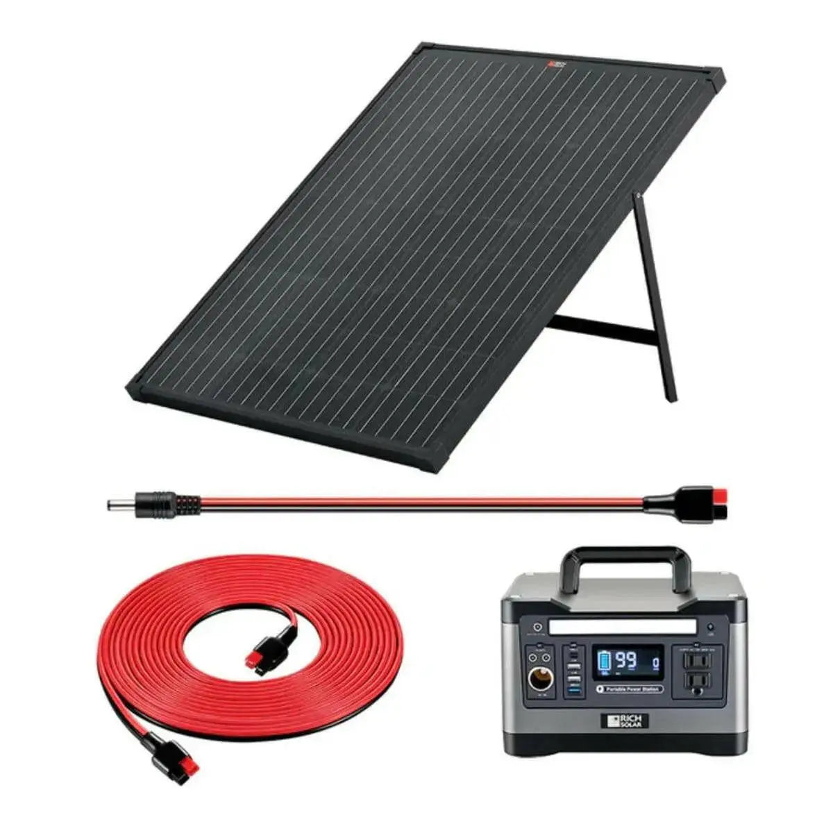 Rich Solar X500 Solar Generator Kit 540Wh Generator and 100 Watt Portable Solar Panel Black.