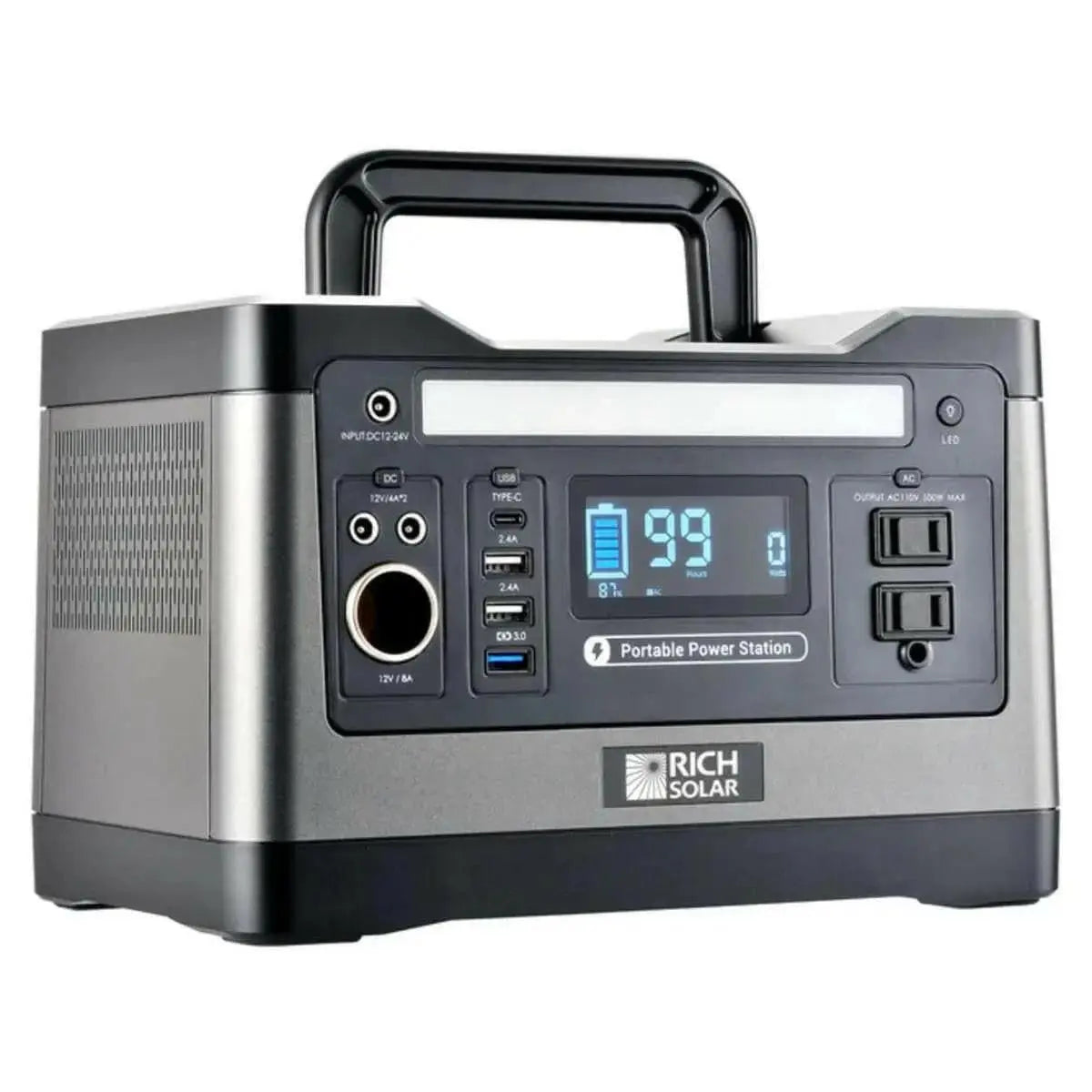 Rich Solar X500 Solar Generator Kit 540Wh Generator and 100 Watt Portable Solar Panel Black.