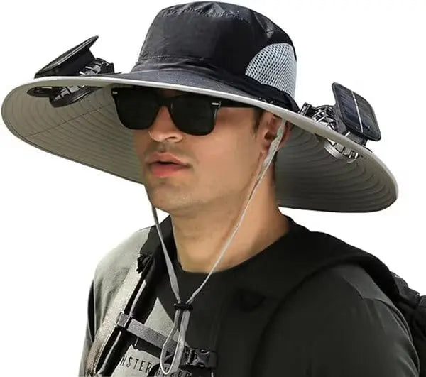 Wide Brim Solar Fan Outdoor Fishing Hat – Solar & USB Charging, UPF50+ Sun Protection Solar Cellz USA