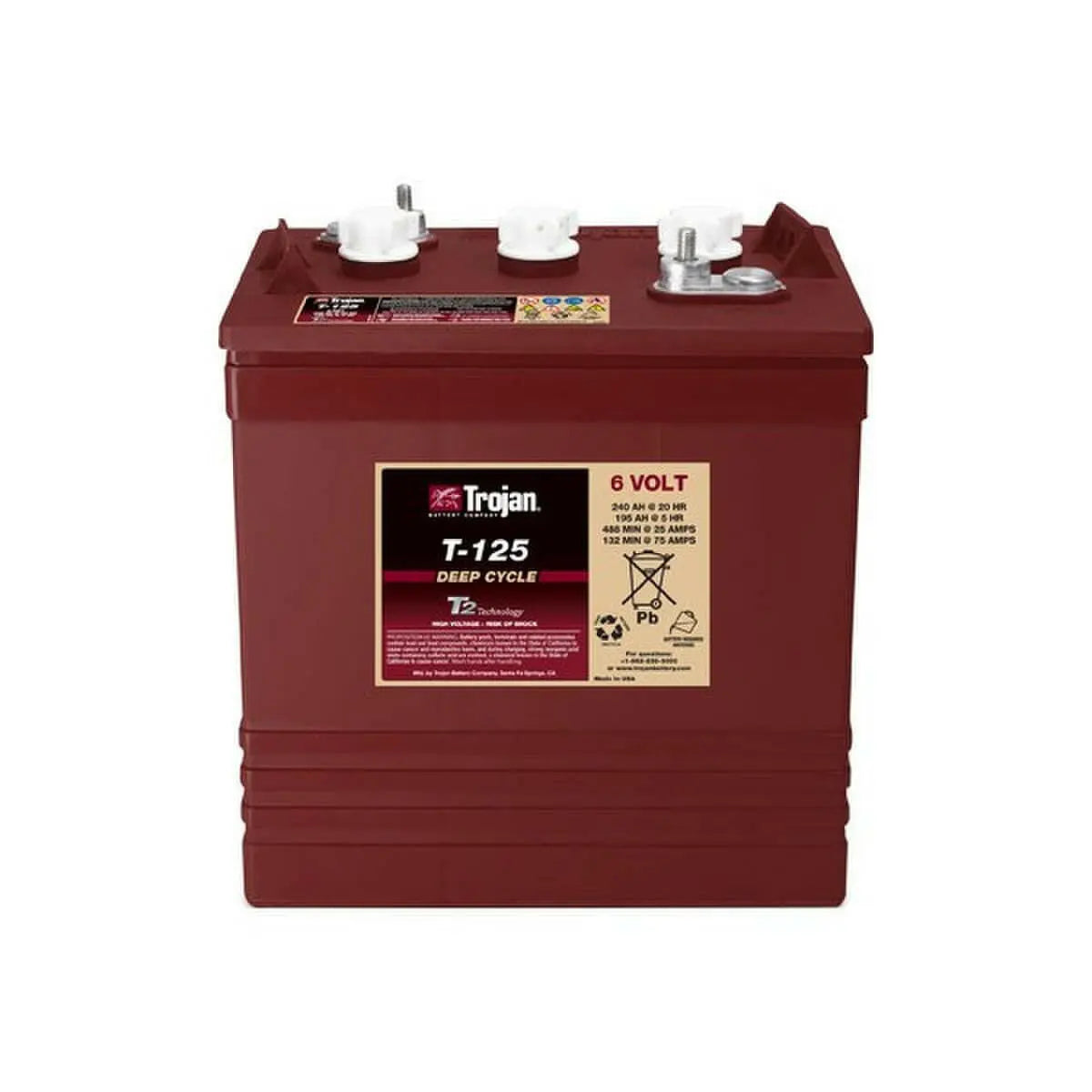 Trojan Battery 6 V 240 Ah Deep-Cycle Flooded Lead Acid Battery with Bayonet Cap Trojan