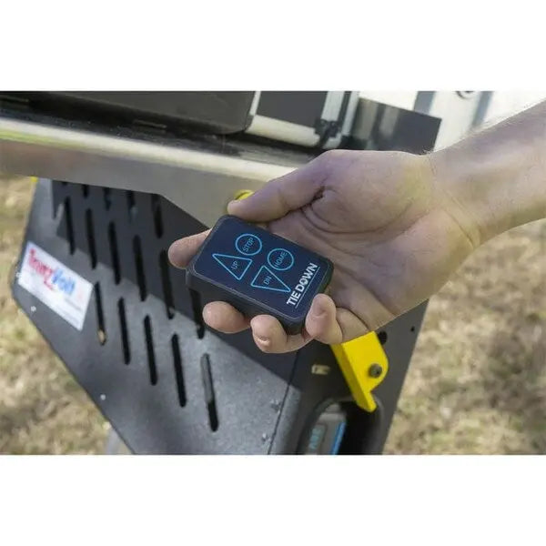 TranzVolt Tie Down 28 ft 6000 Sq-ft Battery Powered Ladder Hoist with Cordless Remote TranzVolt