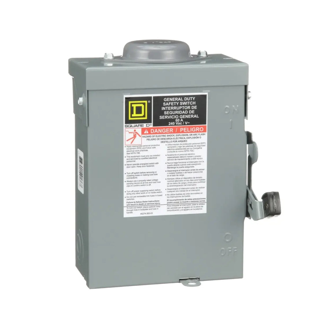 Schneider Electric E1 Series 240 Vac Non-Fusible General Duty Single Throw Safety Switch.