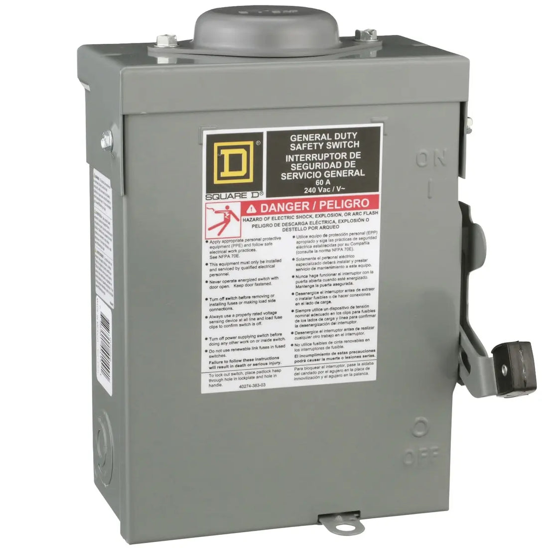 Square D/Schneider Electric DU 60 A Non-Fusible Disconnect Safety Switch.