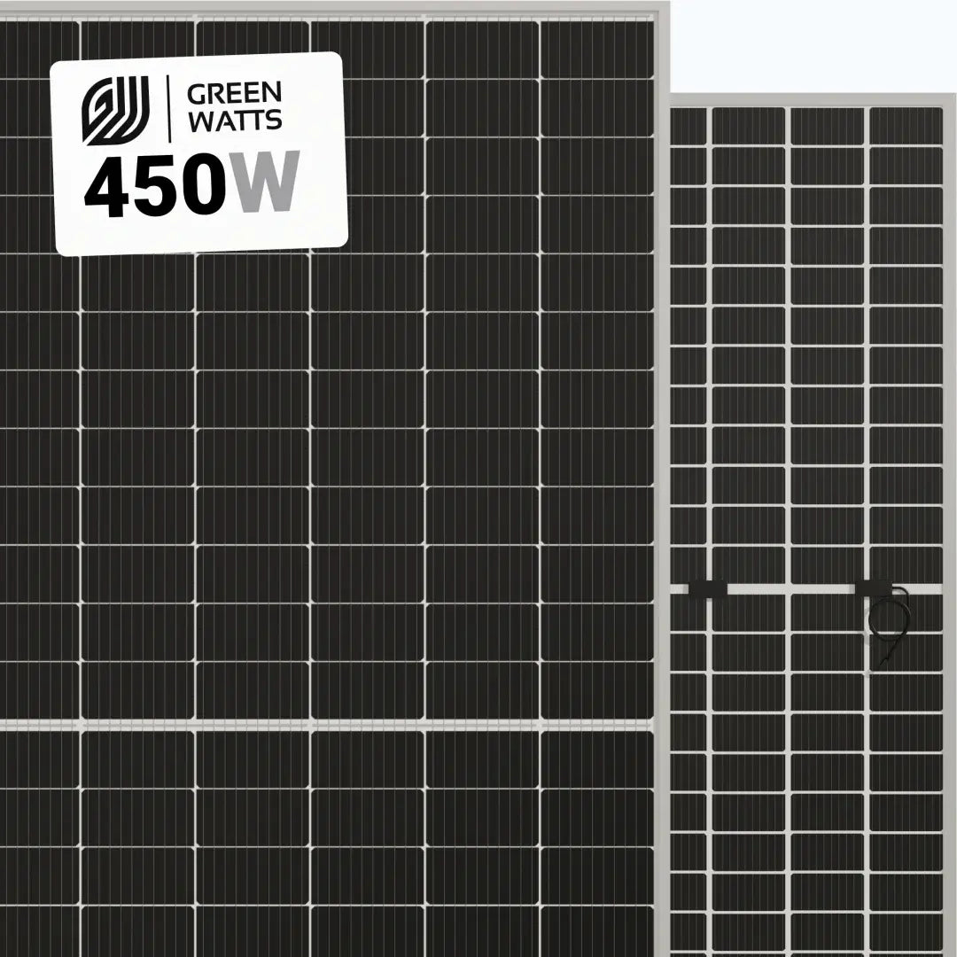 GreenWatts 450W Bifacial Solar Panel — 144-Cell High-Efficiency PV Module.